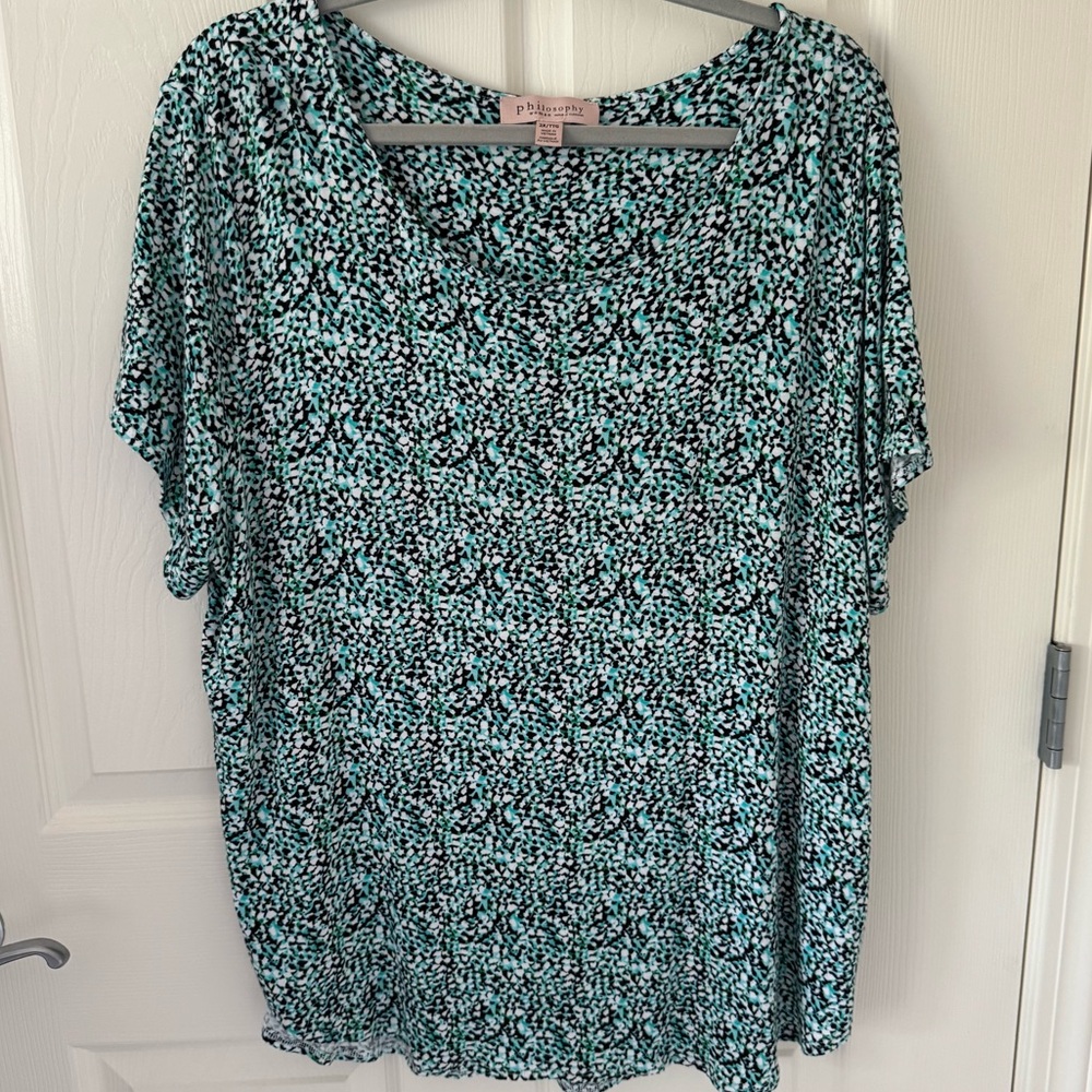 Philosophy Speckled Blue, White & Black Short Sleeve Top - Size 2 XL - Like NEW